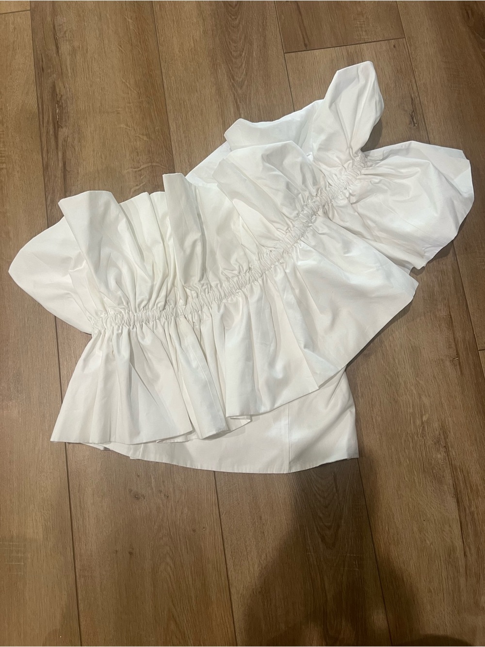 Zara One Shoulder Poplin Top White Dramatic Ruffle Large